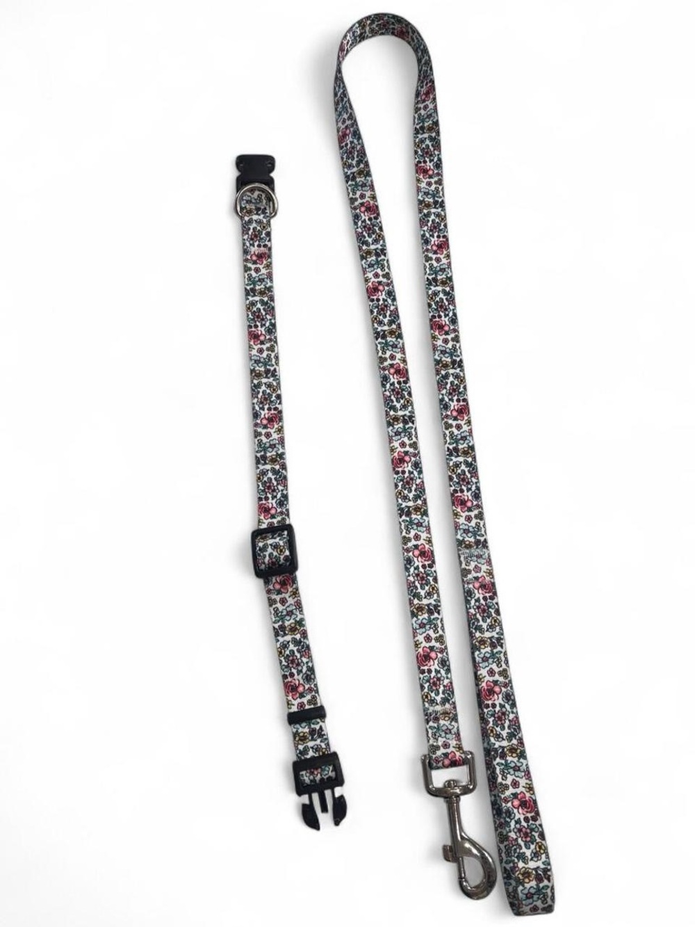 Floral Printed Dog Collar and Leash Set - Pink/Green